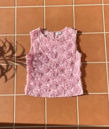Top rose fleurs relief, Marivelle, taille S, chic romantique soirée