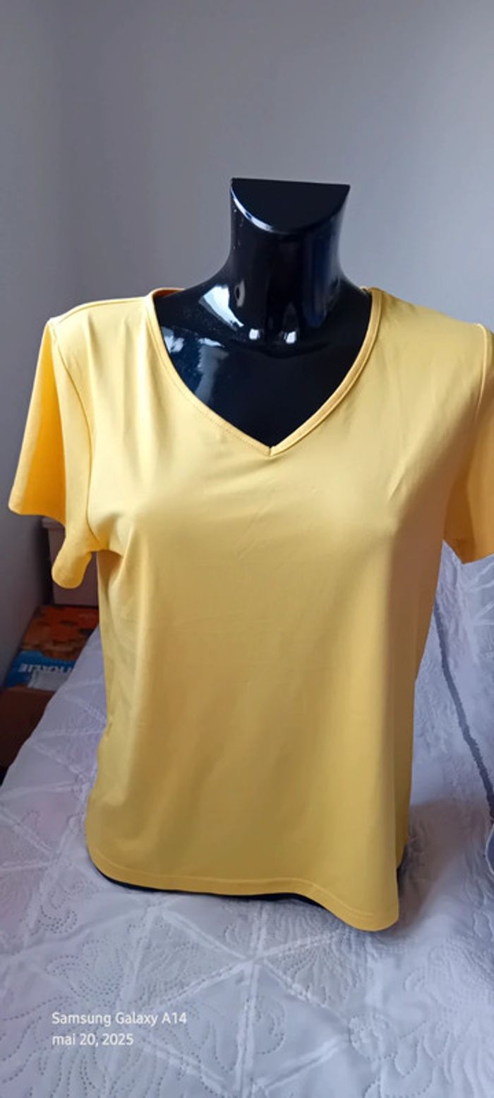 Tee-shirt fluide basique col en V jaune femme XL shein - photo numéro 6