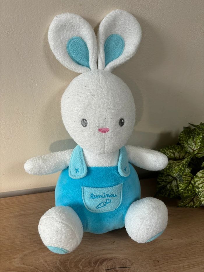 Doudou lapin luminescent bleu blanc luminou 30 cm - photo numéro 2