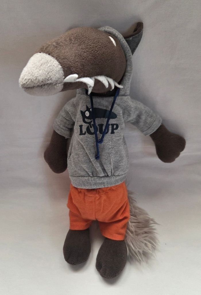 Peluche P'tit loup 28 cm - Sweat a capuche et pantalon - Auzou