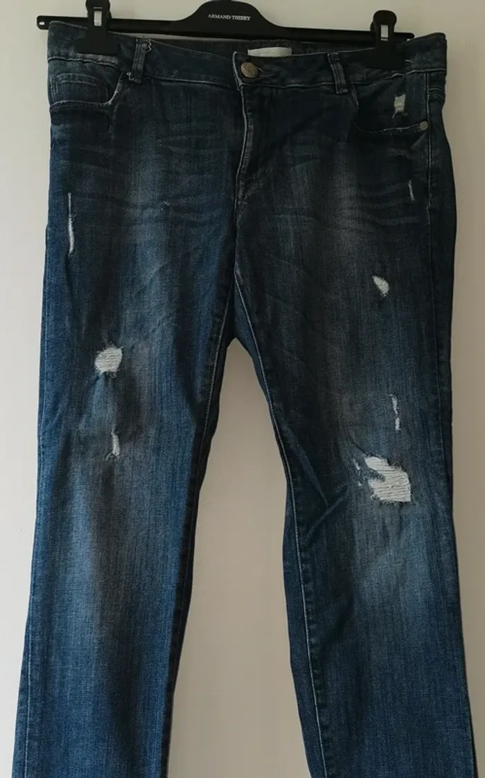 Jean 7/8ème Promod - Effet déchiré & ourlet léopard - Taille 38 - photo numéro 2