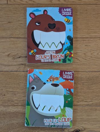 Lot de 2 "Livre croque", Justin l'ours brun et Filon le loup