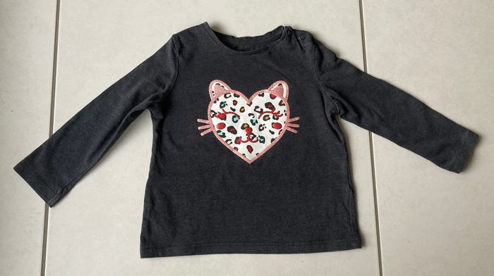 Tee-shirt manches longues coeur tête de chat