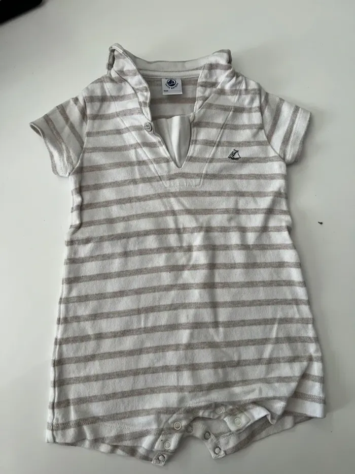 Combishort Petit Bateau marinière beige – 6 mois