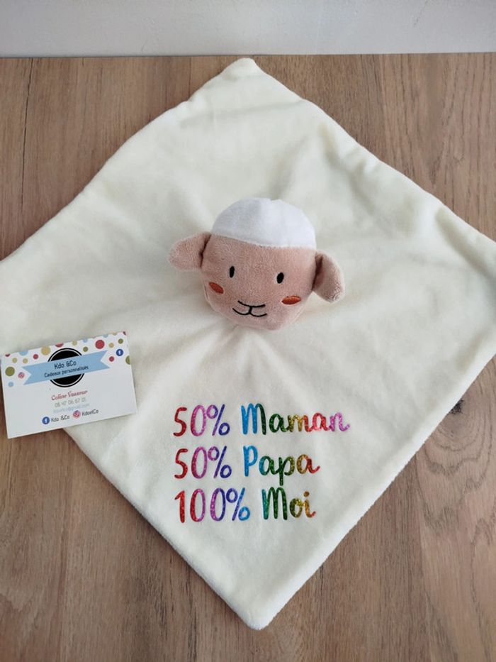 Doudou mouton mixte texte humoristique 50% papa 50% maman 100% moi - photo numéro 2
