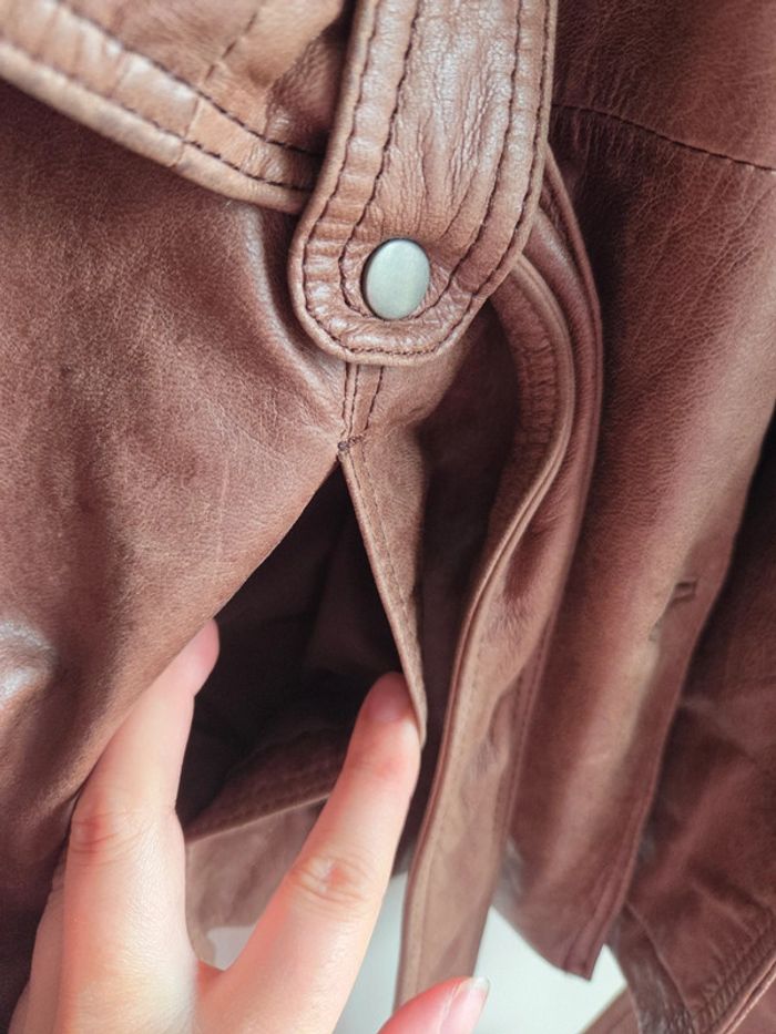 veste en cuir marron promod taille m - ceinturée - photo numéro 9