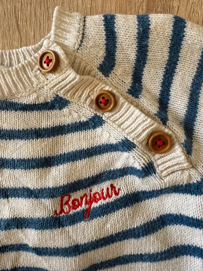 Joli pull rayé Cyrillus 6 mois TBE - photo numéro 3