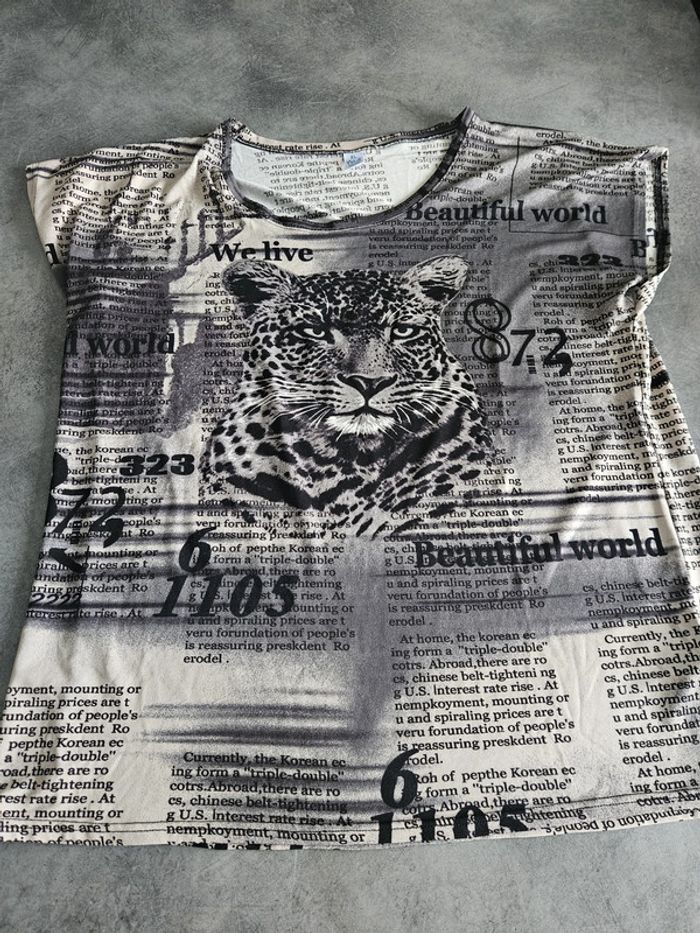 T-shirt tunique à manches courtes - Taille XL / 42 - MS Mode - Gris printé jaguar - photo numéro 5