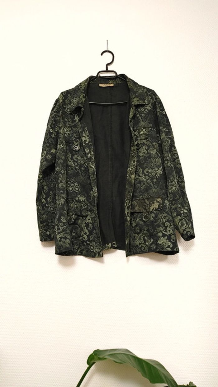 Belle chemise épaisse vintage motif floral feuille couleur vert de la marque Canda - photo numéro 3
