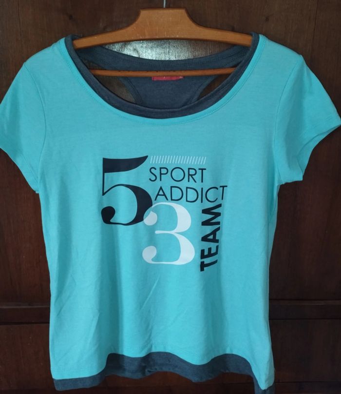 👟 T-shirt – Sport – Bleu et gris - Taille 38 - neuf - Tissaia 👟