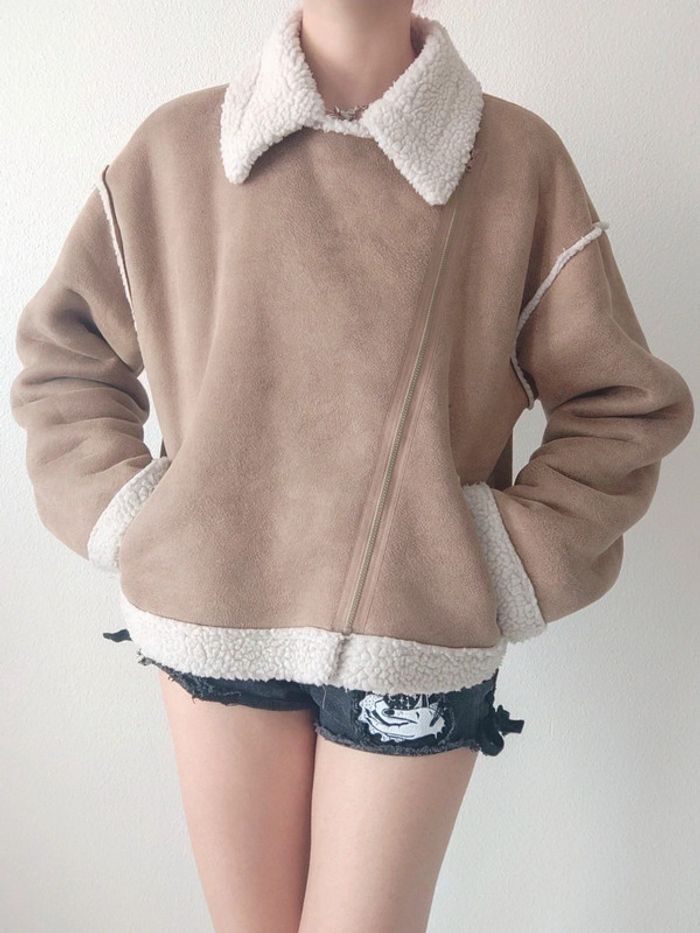 Veste perfecto daim fourrure beige faux-sherpa / Cider - 42/XL - photo numéro 5