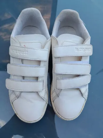 Jolies baskets 👟 cuir souple, sneakers blanches et logo arrière rose, scratch - T31 - Le coq sportif