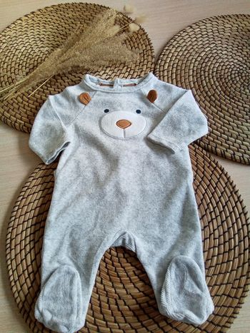 Babygro en velours gris et marron Obaibi taille 3 mois
