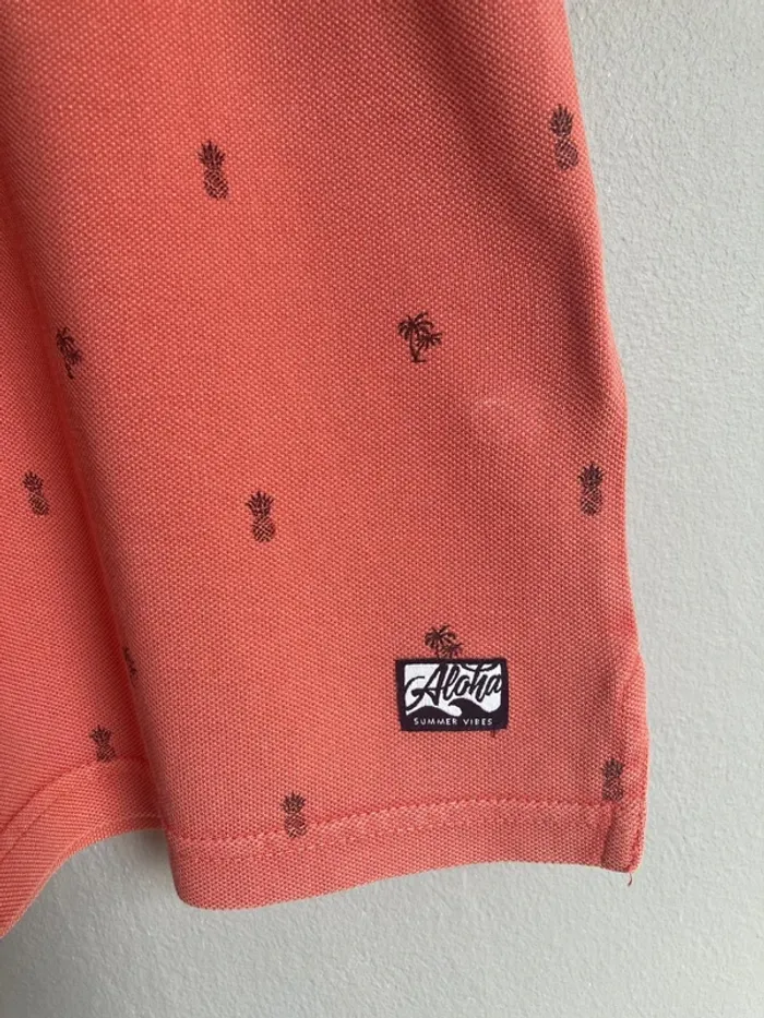 Polo été homme WE taille L – corail délavé, motifs tropicaux - photo numéro 3