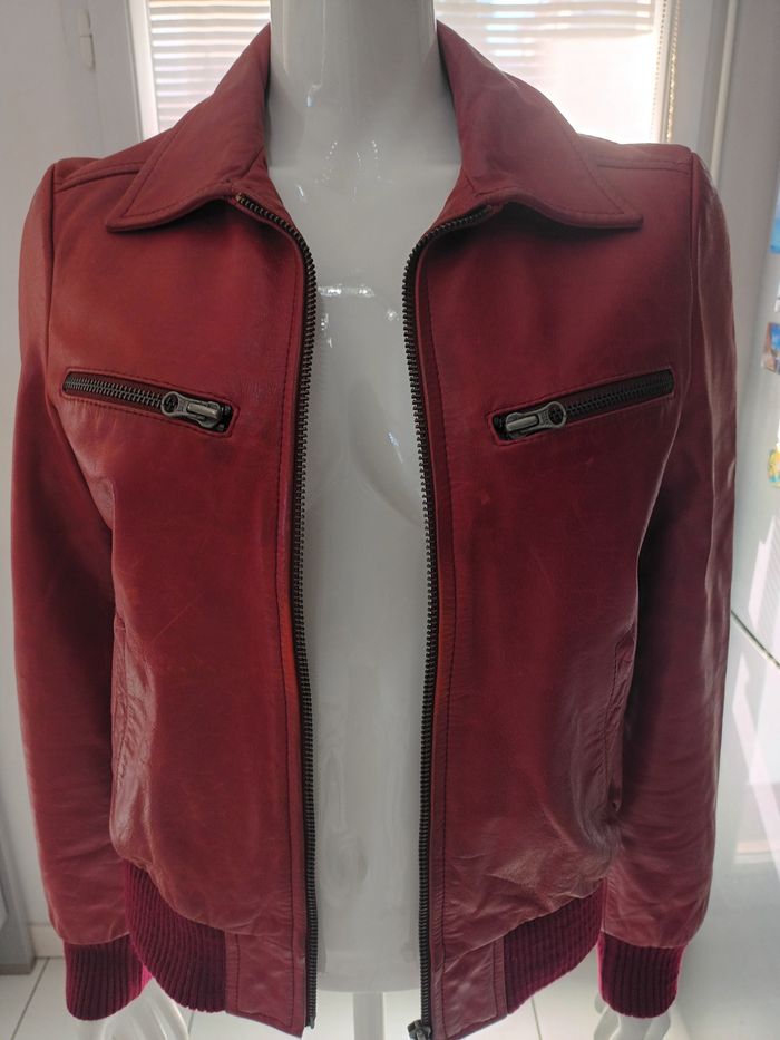 Blousons vintage cuir epais rouge REDSKINS - photo numéro 4