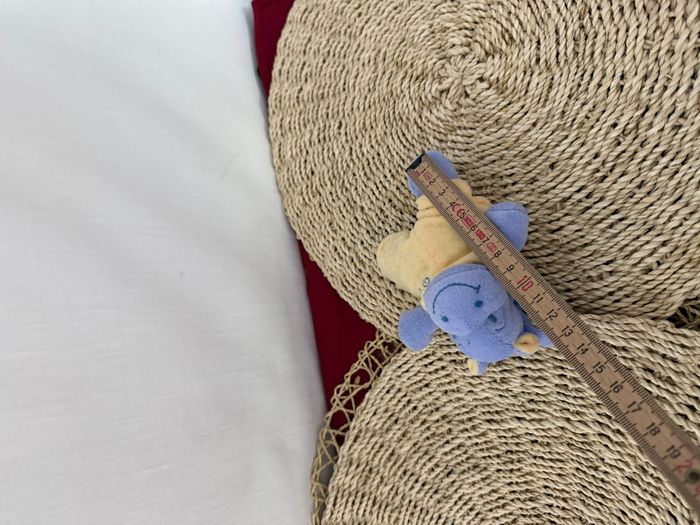 Doudou peluche hippopotame jaune bleu Jollybaby, avec grelot - photo numéro 4