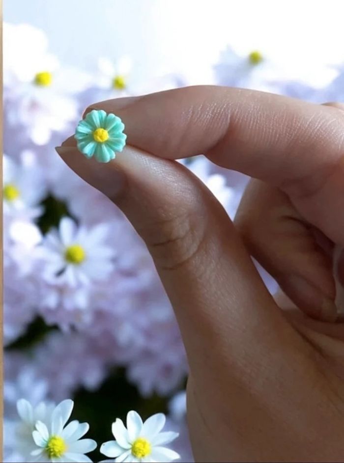 🎀 Petite boucle d'oreilles Fleurs Marguerites turquoise neuve 🎀 - photo numéro 2