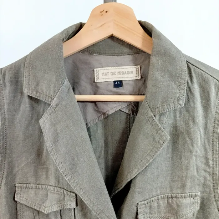 Veste saharienne kaki Mat de Misaine T44 coton lin style casual chic safari été A1531 - photo numéro 2