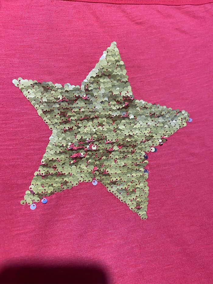 T-shirt saumon étoile sequins jaunes ou argentées 9/10 ans Tex - photo numéro 4