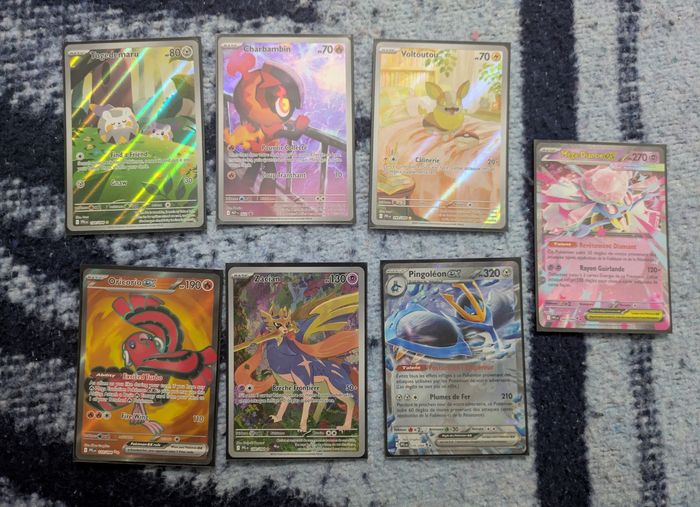 Lot 7 cartes Pokémon IR Full Art et ex ME2 Français + 2 anglaises de flammes fantasmagoriques