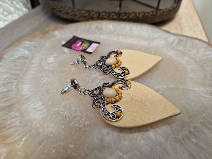 Boucles D'oreilles Boheme Cuirs Beige - photo numéro 7