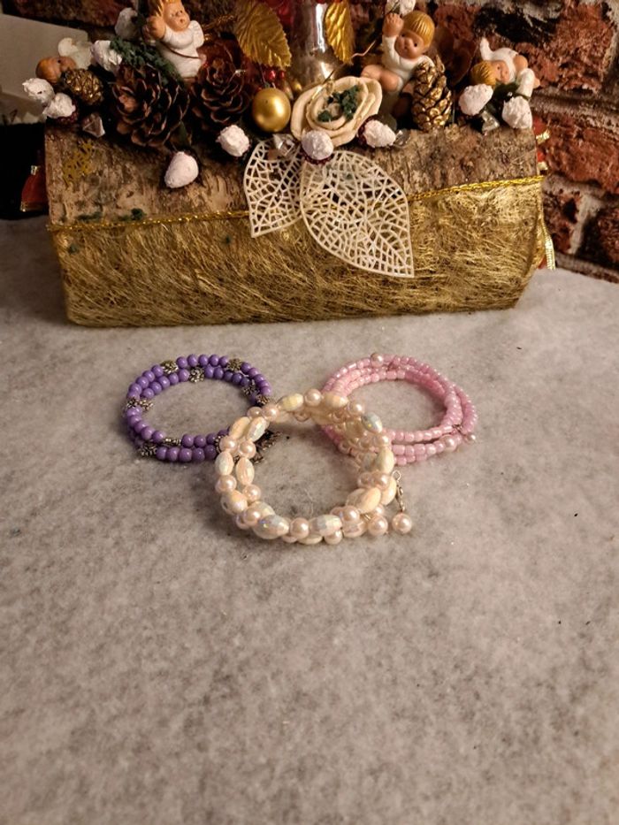 Lot de bracelets double rang blanc violet et rose - photo numéro 7