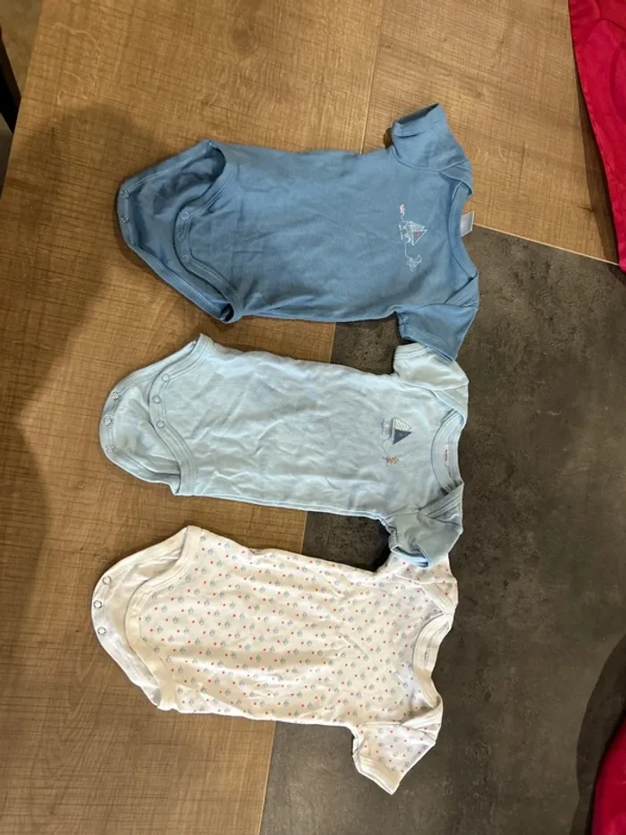 Lot de 3 bodys manches courtes bébé garçon, petit bateau 3 mois