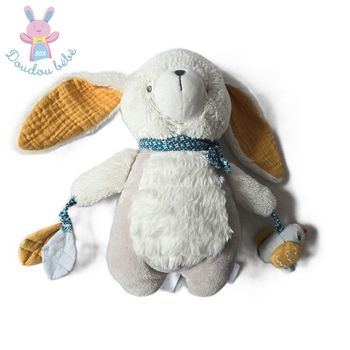 Doudou Lapin gris blanc jaune papier froissé TAPE A L'OEIL TAO