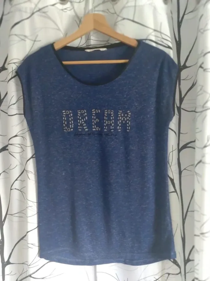 Pantalon fluide large bleu marine femme taille 40 + donne un t-shirt bleu "Dream" - photo numéro 7