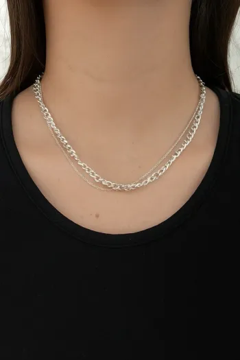 Collier argenté double chaîne neuf avec étiquette