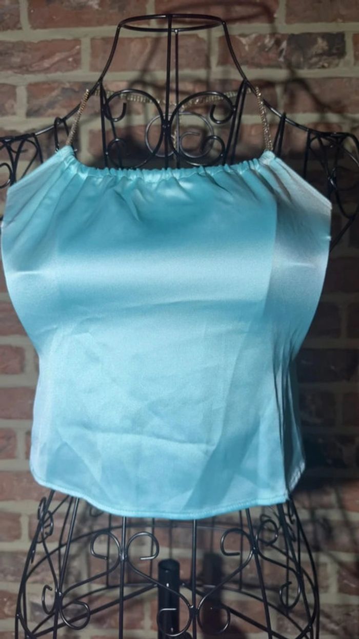 Top bleu satiné dos nu Bershka Taille S / 36 - photo numéro 4