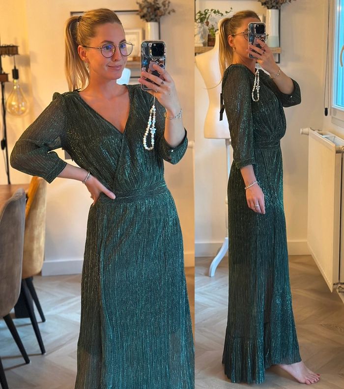 Robe longue IKKS vert métallisé – Taille 36 – Neuve étiquette - photo numéro 2
