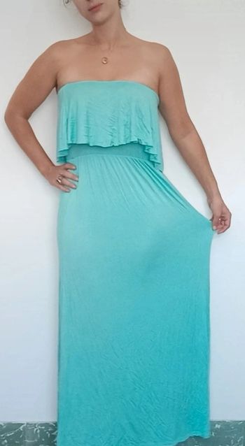 Robe bustier maxi longue dos nu turquoise