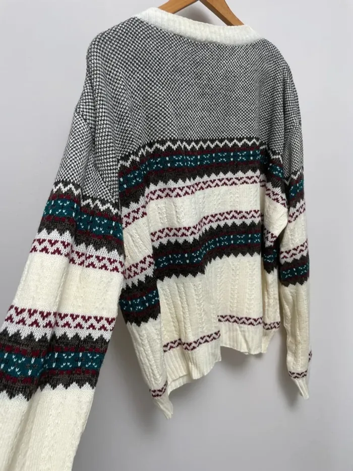 Vintage Knitted pullover "pull papy" crewneck with pattern Mens XXL - photo numéro 2