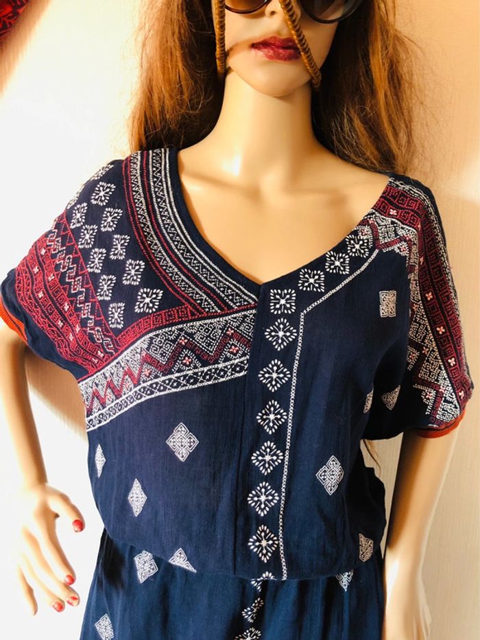 💙Robe t-shirt ethnique hippie marine imprimée🤎navy t-shirt dress💙 - photo numéro 4