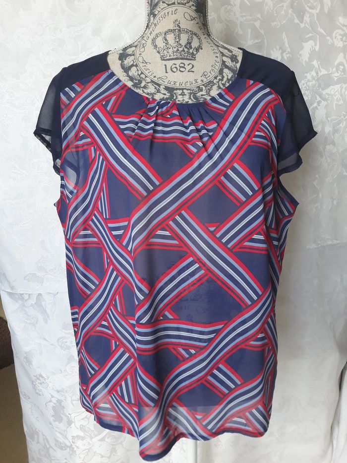 Faby27800 Blouse femme, couleur Bleu rouge et blanc - T 44