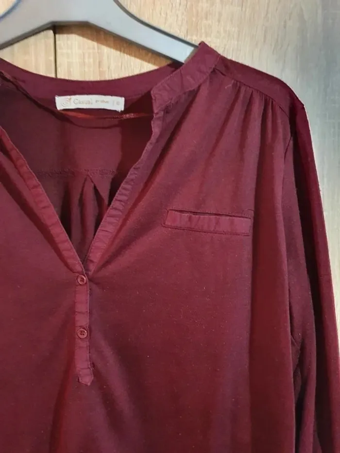 Blouse bordeaux manche 3/4 - Taille S - photo numéro 5