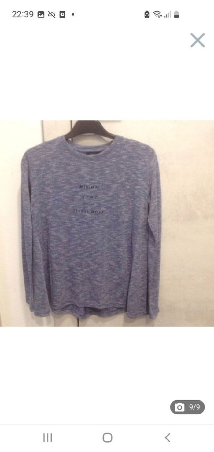 Tee-shirt manches longues 16 ans chiné bleu marine Atmosphère