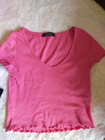 T-shirt côtelé rose
