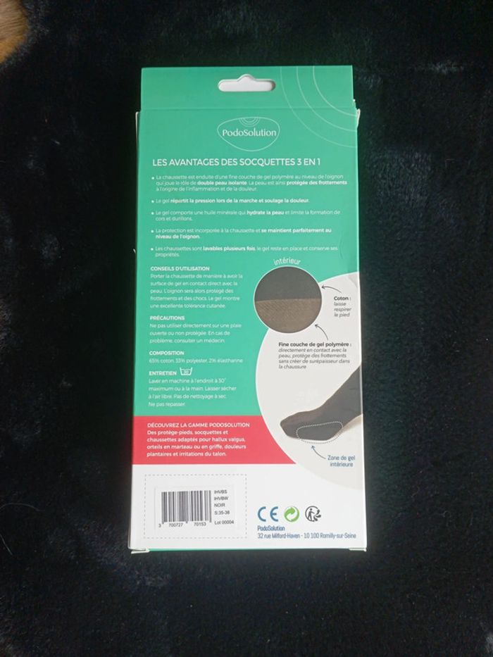 Paire de Socquettes 3en1 Neuve pour Hallux Valgus avec Gel intégré pour du confort Noires 35/38 - photo numéro 2