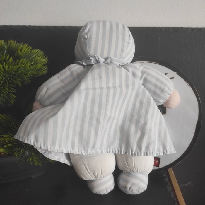 Doudou Poupée bleue tissu rayé Sucre d'Orge 26 cm Robe Chemise De Nuit Bonnet - photo numéro 2