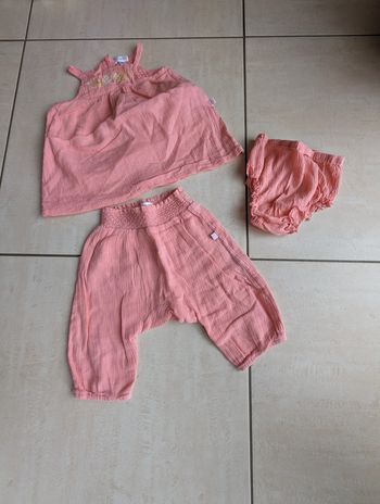 ensemble 3 pièces mousseline été brioche 3 mois