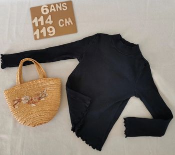 Tee-shirt 👸 col montant ou sous pull, noir, kiabi