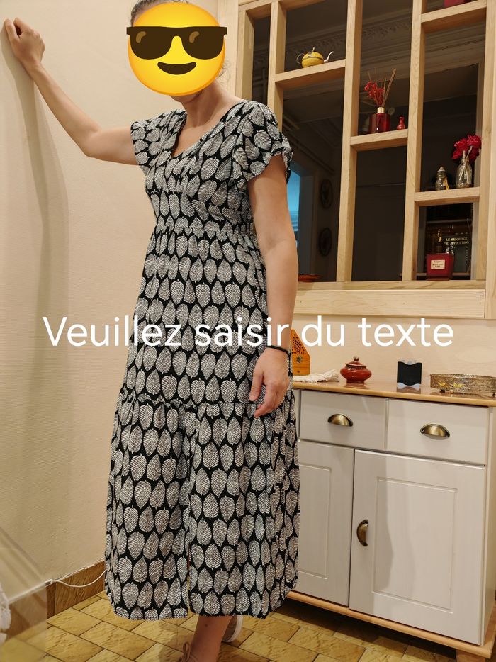 Robe femme fluide longue imprimée noir et blanc - photo numéro 5