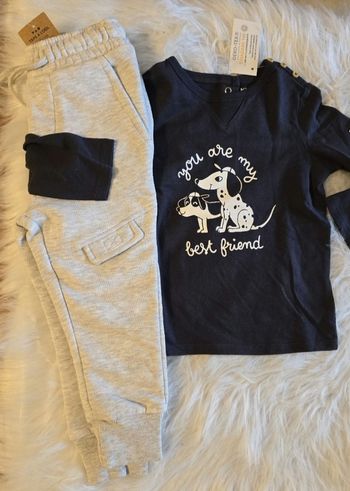 Neufs (non portés) 🏷😍🤩 Teeshirt ml et pantalon de jogging molleton cargo 24mois/2ans garçon 🏷🤩😍