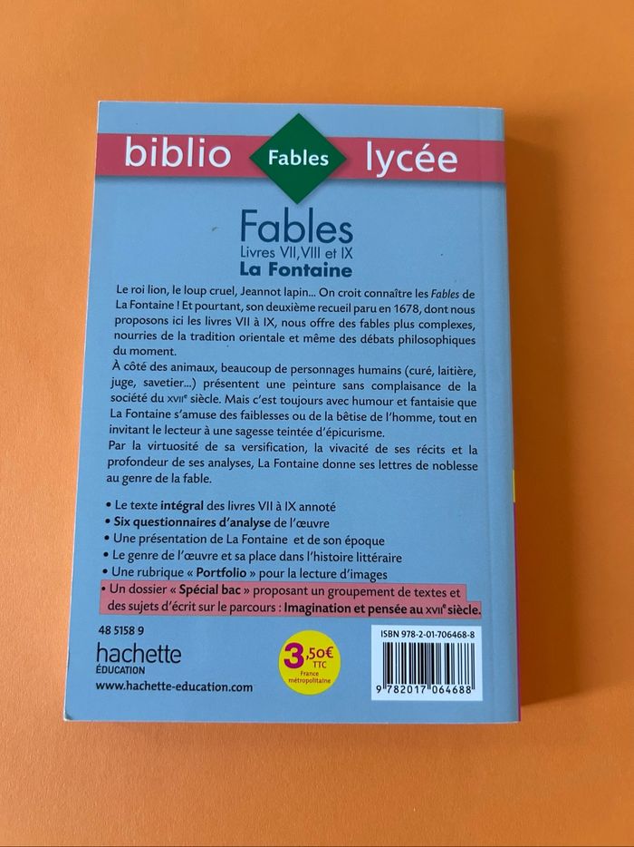 Fables : livres VII, VIII et IX Jean de La Fontaine biblio  lycée - photo numéro 2
