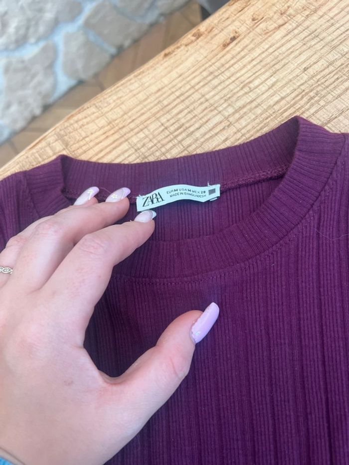 Robe bordeaux Zara taille M 38 manches longues côtelé - photo numéro 2