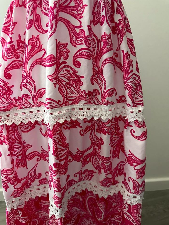 Robe broderies et fleurs blanche et rose T38 M - photo numéro 3