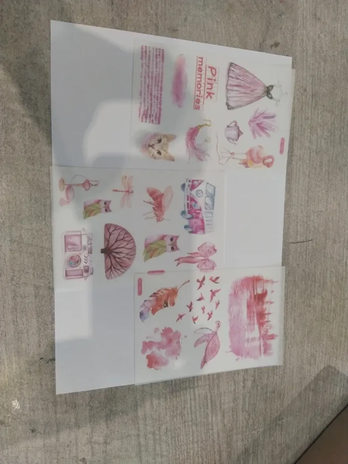 Lot de 3 planches de stickers dans les tons rose (lot B)
