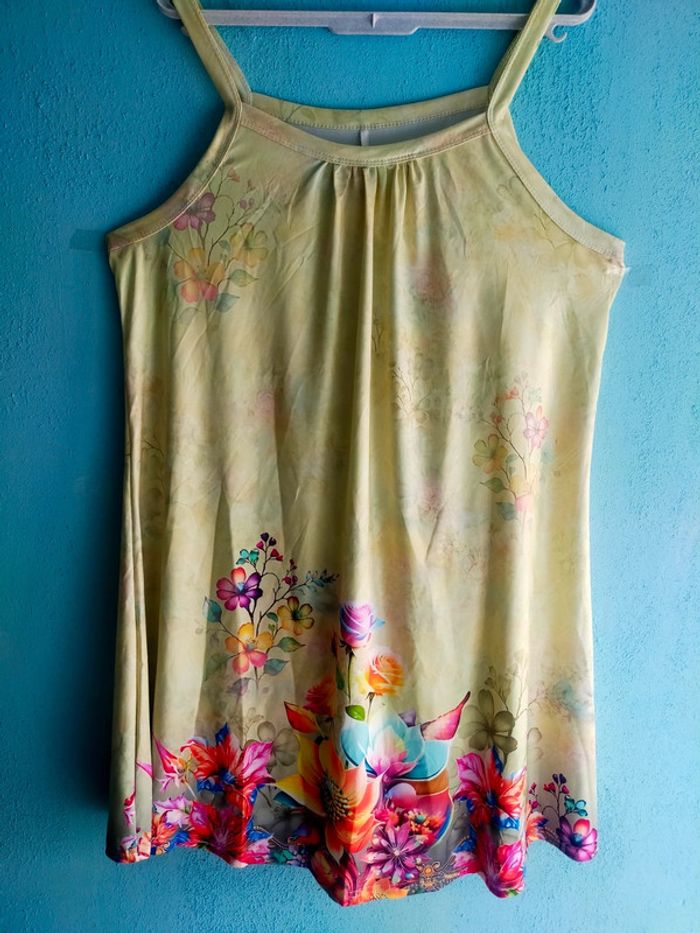 🌼 Robe d'Été à Bretelles - Jaune Clair à Fleurs - Taille XL 🌼 - photo numéro 3